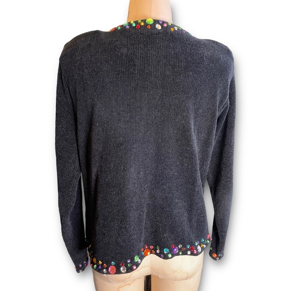 Rainbow #Rhinestone #Chenille Cardigan - Picture 6 of 7